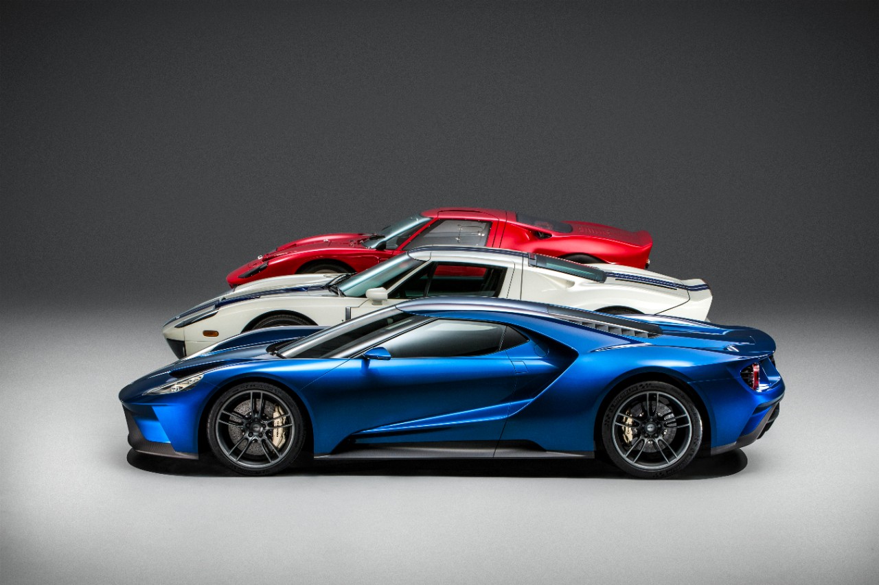New Ford GT with original Ford GT40's